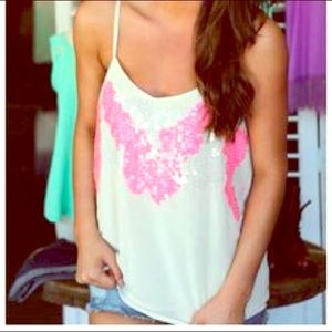The Rage Hot Pink & Cream Sequin Tank 🌺